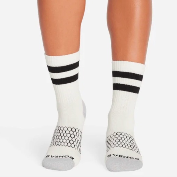 Bombas New 2 pair Vintage Stripe Half Calf Socks Large White Green Burgundy - Picture 3 of 4